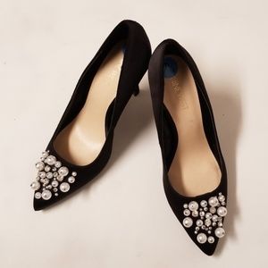 Nine West satin pearl and stone heels